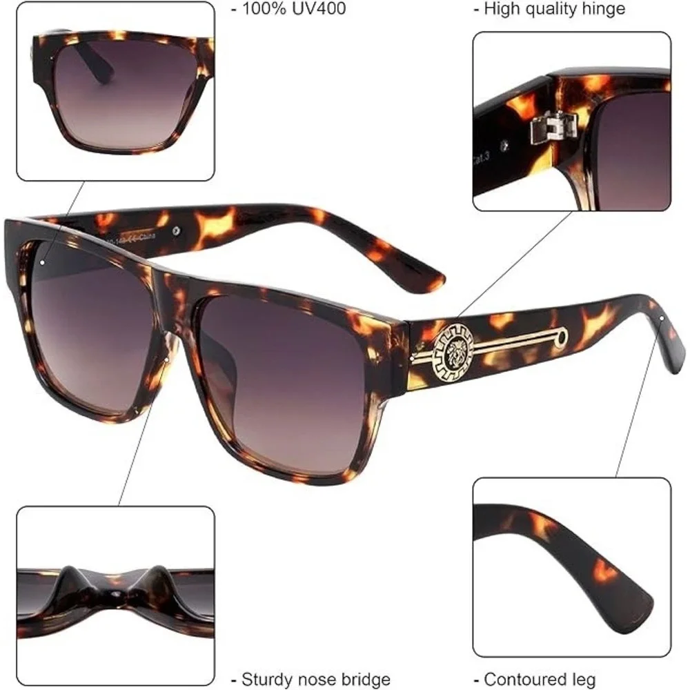 Stylish Tortoiseshell Sunglasses for Men UV400 Protection Gold Accent Classy New
